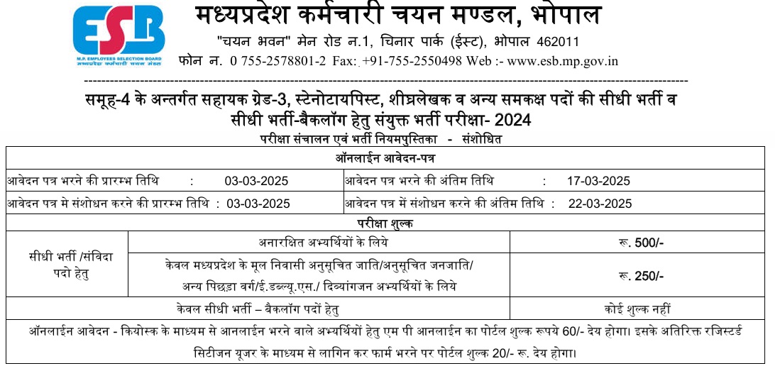 MPESB Group 4 Recruitment 2025 Notification Out 966 Posts